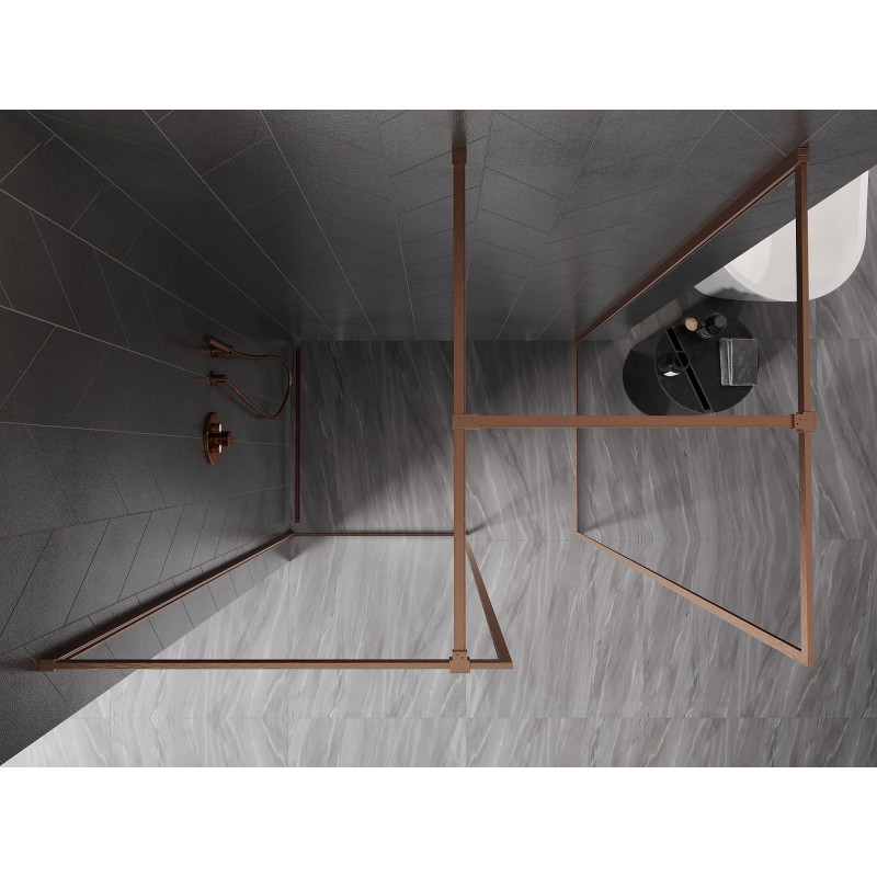 Mexen Kioto-F Duschwand Walk-in mit Rahmen 160 x 90 cm, transparent 8 mm, gebürstetes Kupfer - 800-160-202-04-65-090