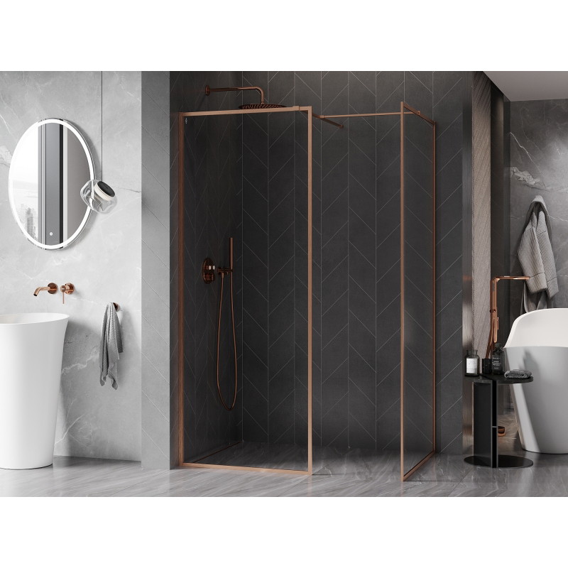 Mexen Kioto-F Duschwand Walk-in mit Rahmen 130 x 100 cm, transparent 8 mm, gebürstetes Kupfer - 800-130-202-04-65-100
