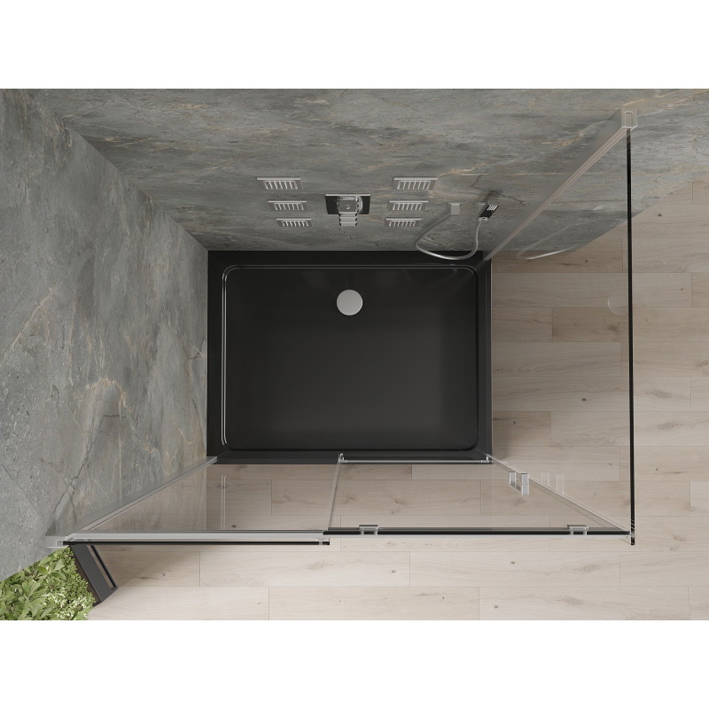 Mexen Omega Schiebeduschkabine 120 x 90 cm, transparent, Chrom + Flat Duschwanne, schwarz - 825-120-090-01-00-4070