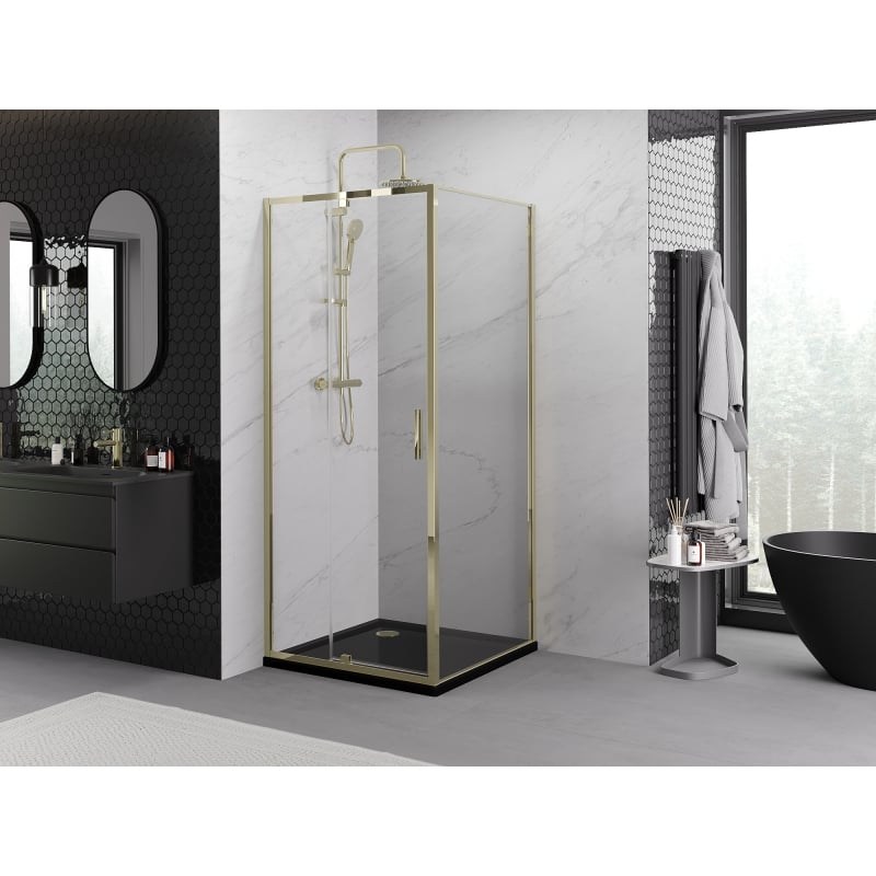 Mexen Exo Duschkabine schwenkbar 100 x 100 cm, transparent, gold - 819-100-100-50-00