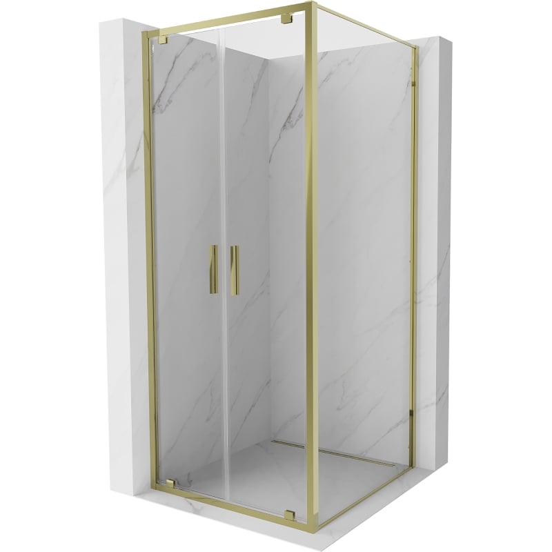 Mexen Exo Duschkabine schwenkbar 80 x 80 cm, transparent, gold - 8182-080-080-50-00