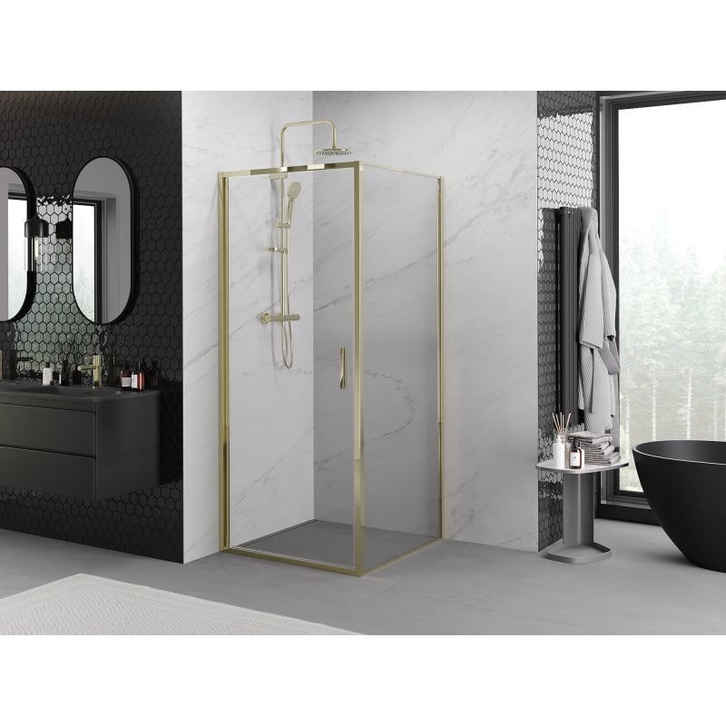 Mexen Exo-B schwenkbare Duschkabine 70 x 70 cm, transparent, gold - 817-070-070-50-00