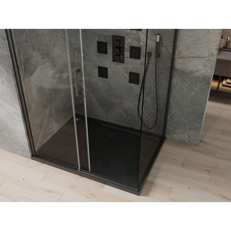 Mexen Omega Schiebeduschkabine 100 x 80 cm, transparent, schwarz + Flat Duschwanne, schwarz - 825-100-080-70-00-4070B