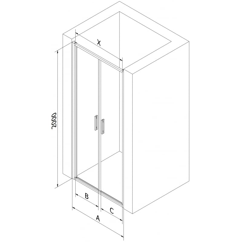 Mexen Exo doppelte, schwenkbare Duschtüren 90 cm, transparent, gold - 814-090-000-50-00