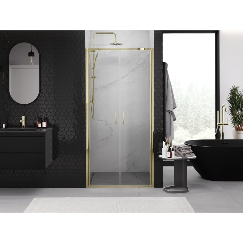 Mexen Exo-B Duo doppelflügelige Duschabtrennung 90 cm, transparent, gold - 814-090-000-50-00