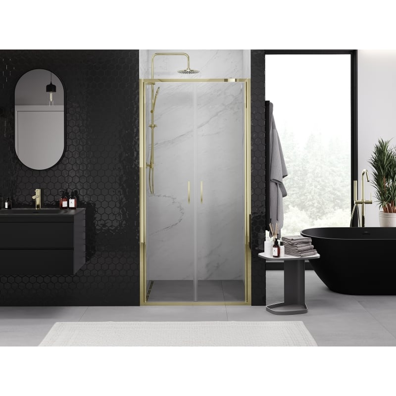 Mexen Exo doppelte, schwenkbare Duschtüren 90 cm, transparent, gold - 814-090-000-50-00