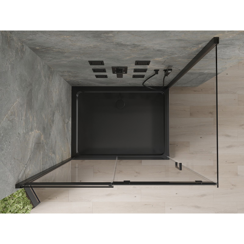 Mexen Omega Schiebeduschkabine 100 x 90 cm, transparent, schwarz + Flat-Duschwanne, schwarz - 825-100-090-70-00-4070B