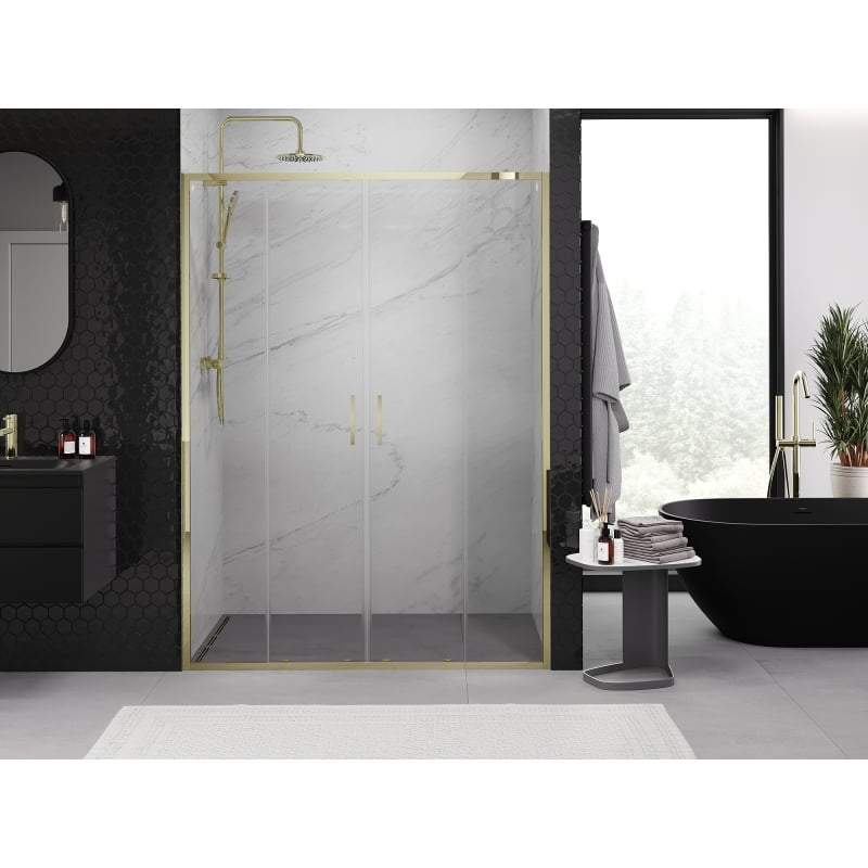 Mexen Exo-S Duo doppelt schiebbare Duschkabinentüren 130 cm, transparent, gold - 8152-130-000-50-00