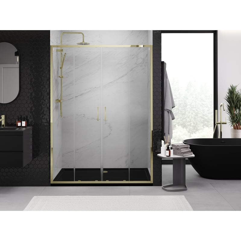 Mexen Exo-S Duo doppelt verschiebbare Duschabtrennung 140 cm, transparent, gold - 8152-140-000-50-00