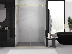 Mexen Exo-S Duo zweiflügelige, verschiebbare Dusch Türen 150 cm, transparent, golden - 8152-150-000-50-00