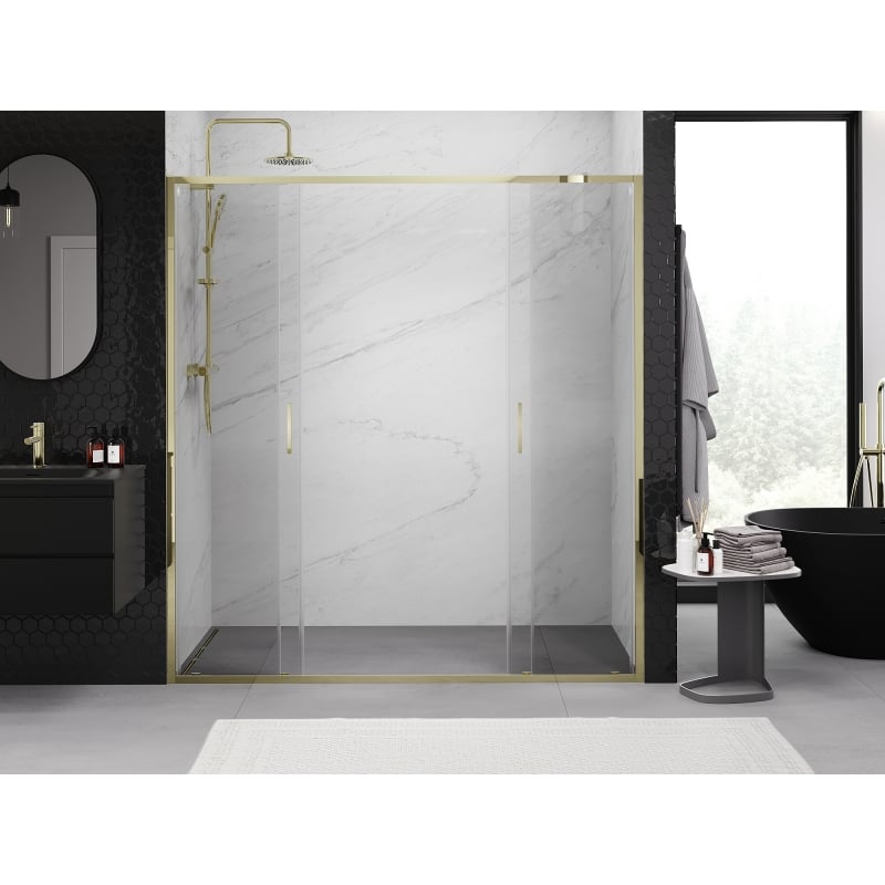 Mexen Exo Duschabtrennung, zweiflügelig, 200 cm, transparent, gold - 8152-200-000-50-00