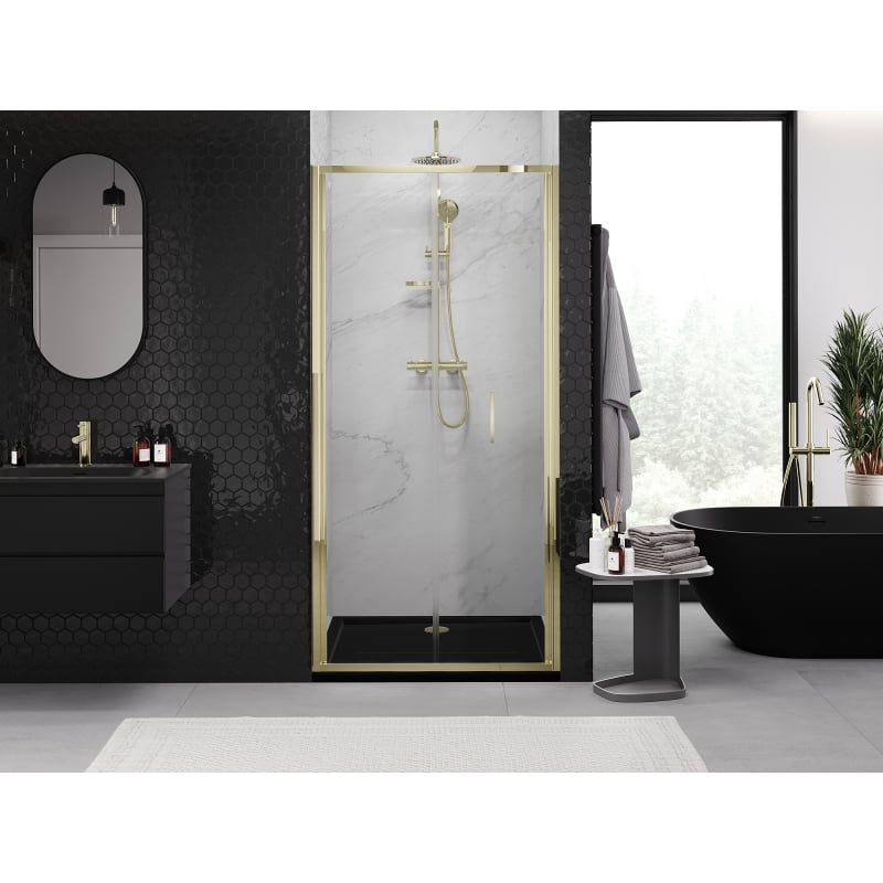 Mexen Exo faltbare Duschtür 100 cm, transparent, Gold - 816-100-000-50-00