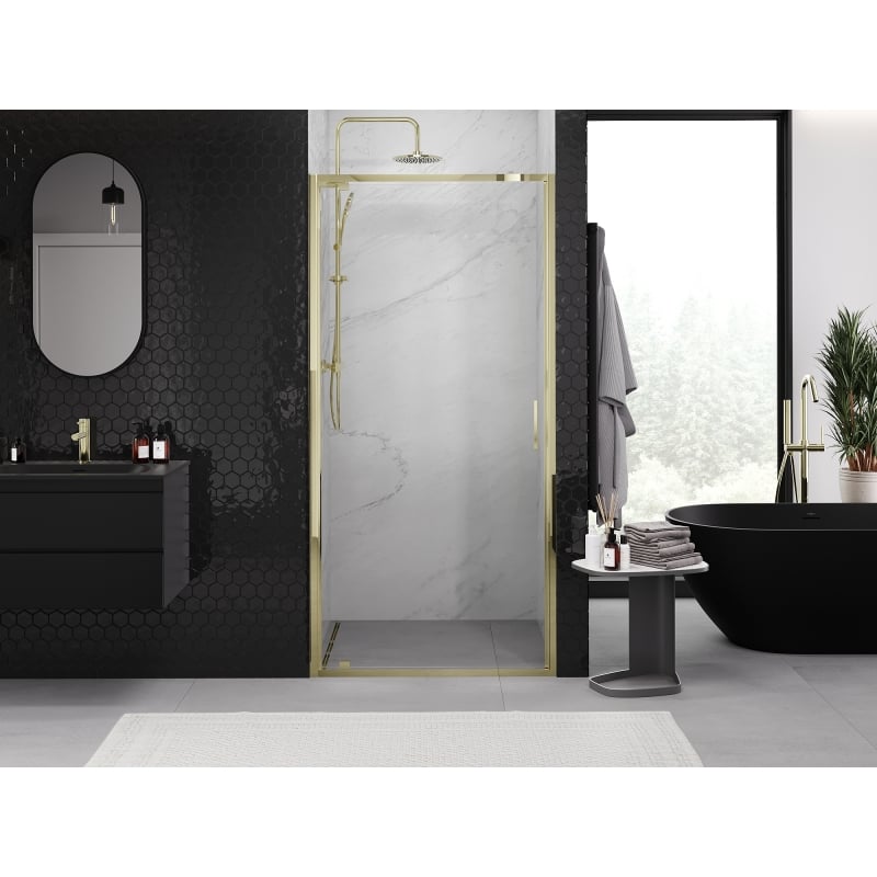 Mexen Exo Duschdrehtür 75 cm, transparent, gold - 8181-075-000-50-00