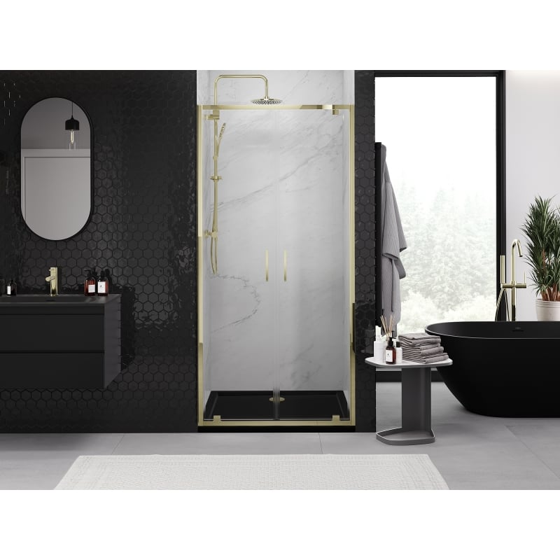 Mexen Exo doppelt schwenkbare Duschabtrennung 100 cm, transparent, gold - 8182-100-000-50-00
