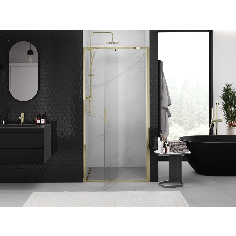 Mexen Exo-R Schwenkbare Duschabtrennung 115 cm, transparent, gold - 819-115-000-50-00