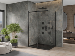 Mexen Omega Schiebeduschkabine 120 x 80 cm, transparent, schwarz + Flat Duschwanne, schwarz - 825-120-080-70-00-4070B