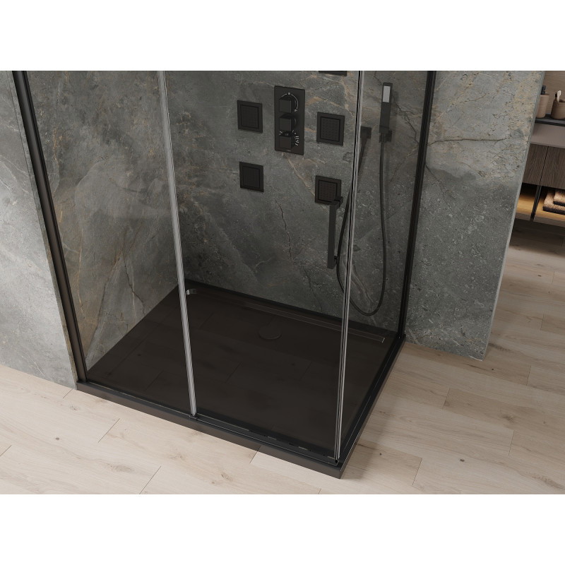 Mexen Omega Schiebeduschkabine 120 x 80 cm, transparent, schwarz + Flat Duschwanne, schwarz - 825-120-080-70-00-4070B