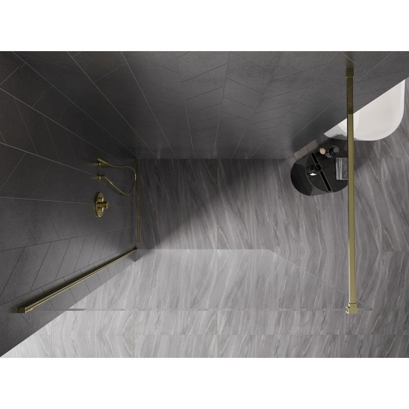 Mexen Kioto-X Duschwand Walk-in 60 x 200 cm, transparent 10 mm, Gold - 800-060-101-50-00-X