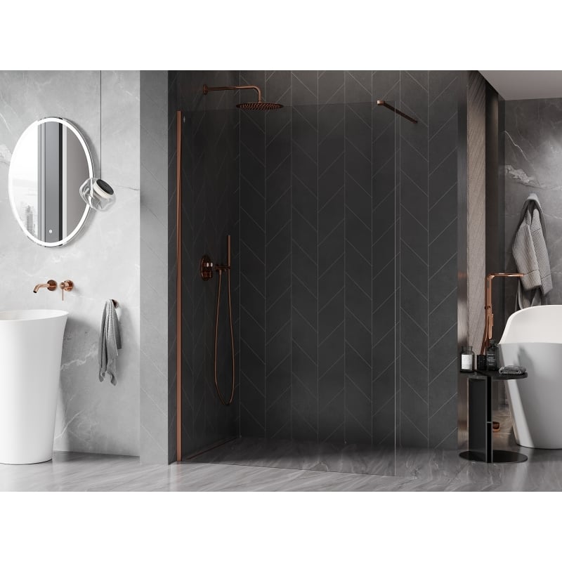 Mexen Kioto-X Duschwand Walk-in 150 x 200 cm, transparent 10 mm, Roségold - 800-150-101-60-00-X