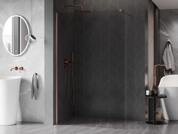 Mexen Kioto-X Duschwand Walk-in 110 x 200 cm, transparent 10 mm, gebürstetes Kupfer - 800-110-101-65-00-X