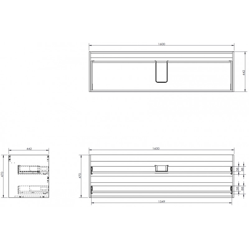 Mexen Box-A Unterschrankkorpus 160 cm, 2 Schubladen, weiß matt - 91AX0-1600-470-2-01