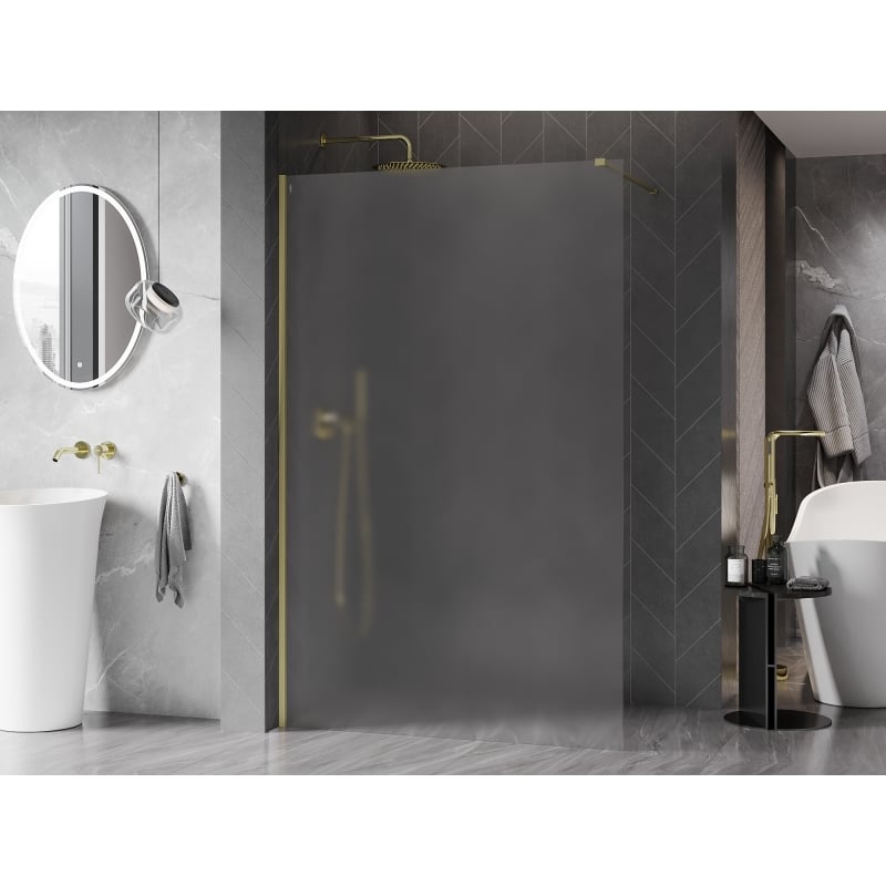 Mexen Kioto-X Duschwand Walk-in 80 x 200 cm, Frost 10 mm, gebürstetes Gold - 800-080-101-55-30-X