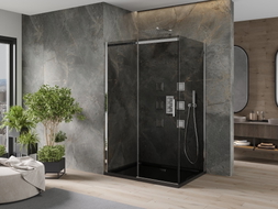 Mexen Omega Schiebeduschkabine 120 x 80 cm, Graphit, Chrom + Duschwanne Flat, Schwarz - 825-120-080-01-40-4070