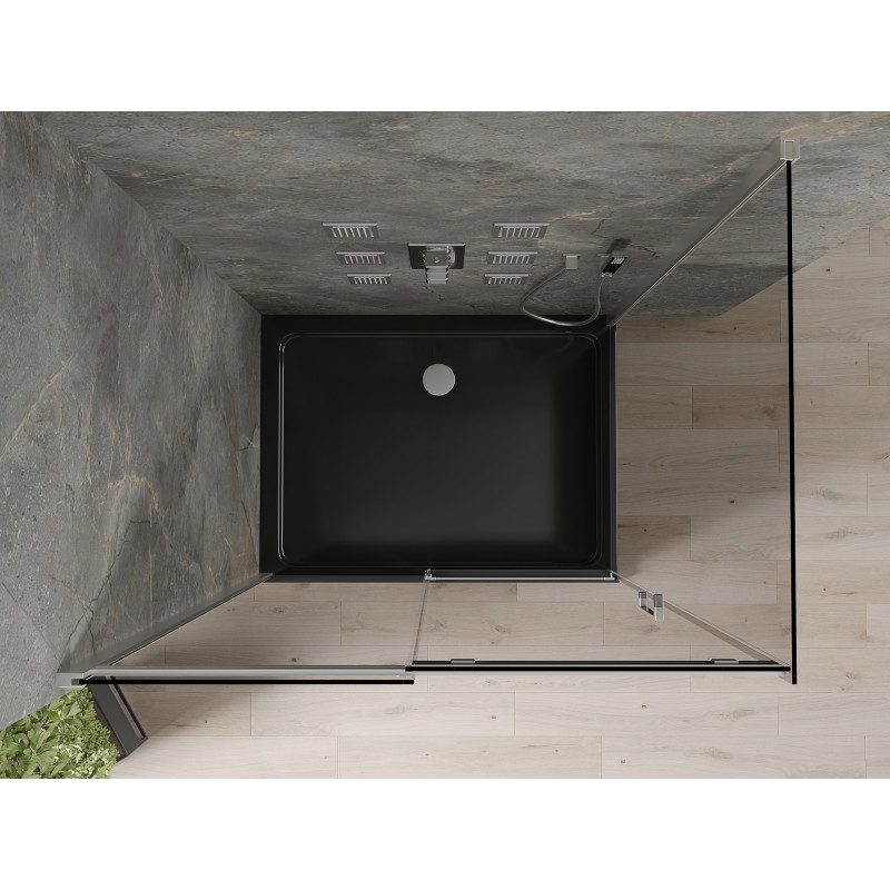 Mexen Omega Schiebeduschkabine 120 x 80 cm, Graphit, Chrom + Duschwanne Flat, Schwarz - 825-120-080-01-40-4070