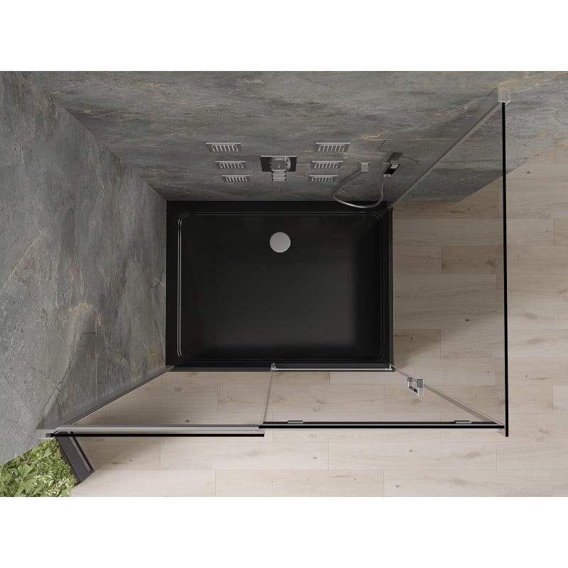 Mexen Omega Schiebeduschkabine 120 x 90 cm, Graphit, Chrom + Flat-Duschwanne, Schwarz - 825-120-090-01-40-4070