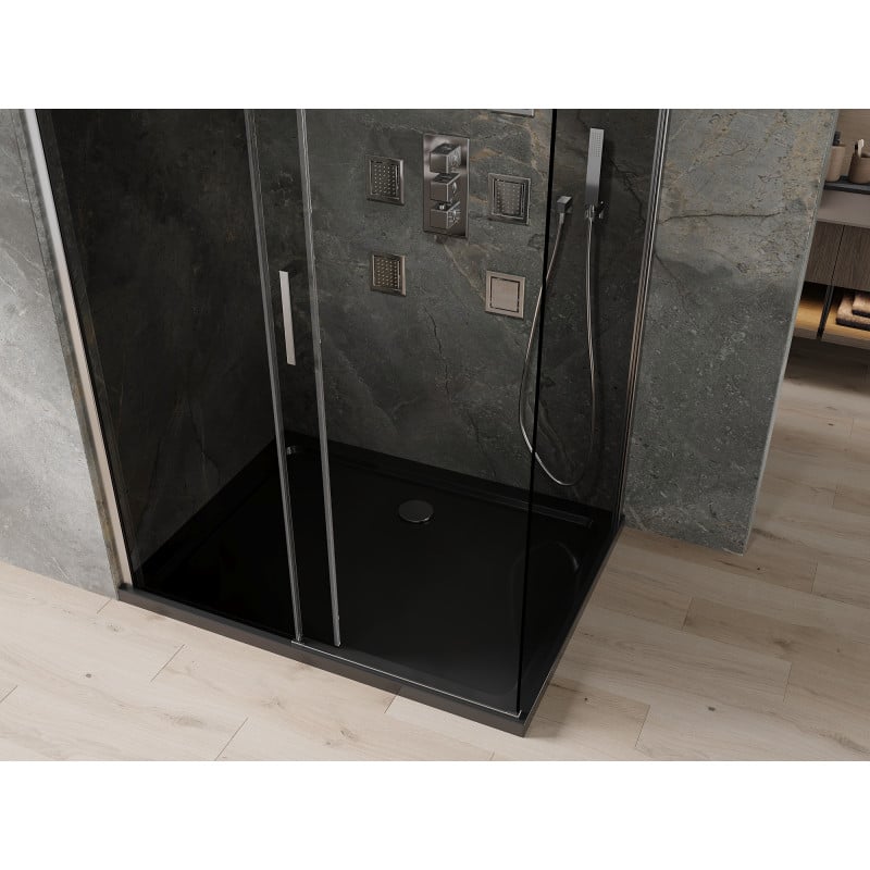 Mexen Omega Schiebeduschkabine 120 x 90 cm, Graphit, Chrom + Flat-Duschwanne, Schwarz - 825-120-090-01-40-4070