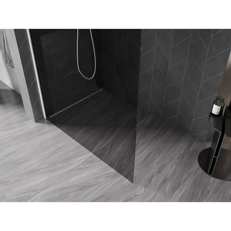Mexen Kioto-X Duschwand Walk-in 100 x 200 cm, graphit 10 mm, weiß - 800-100-101-20-40-X