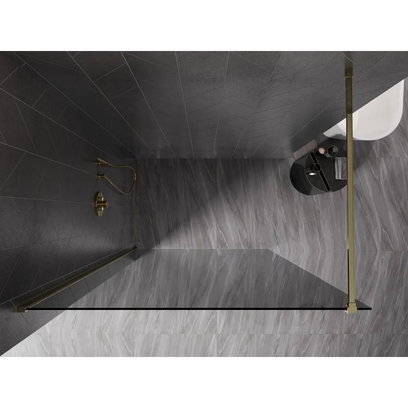 Mexen Kioto-X Duschwand Walk-in 60 x 200 cm, graphit 10 mm, gold - 800-060-101-50-40-X