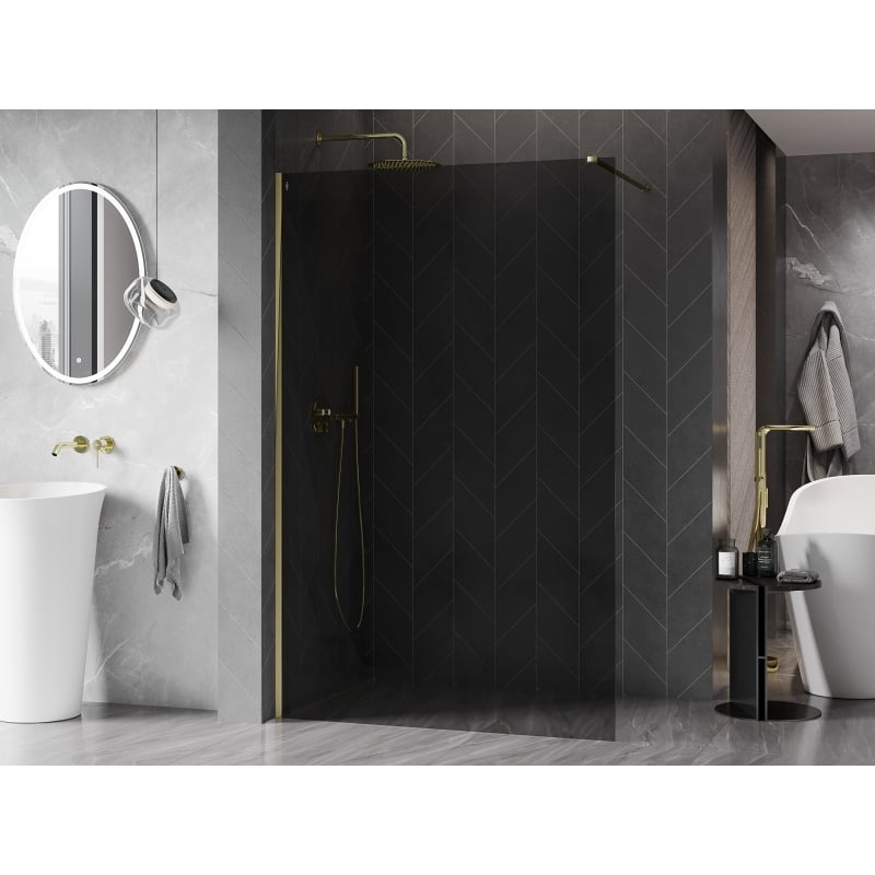 Mexen Kioto-X Walk-In Duschwand 80 x 200 cm, Graphit 10 mm, Gold - 800-080-101-50-40-X