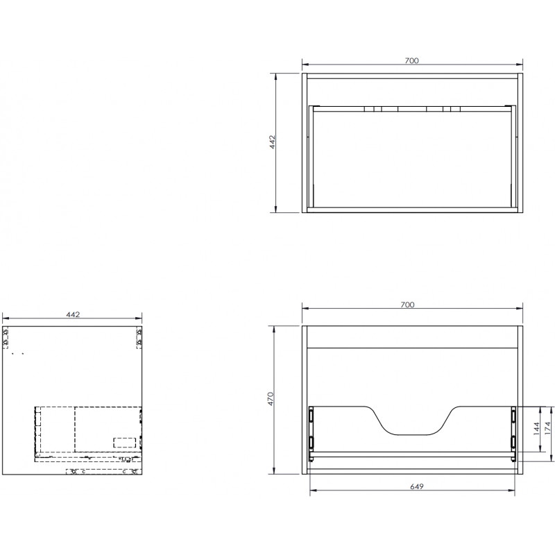 Mexen Box-A Korpus des Waschtischunterschranks 70 cm, 1 Schublade, Mattgrafit - 91AX0-0700-470-1-66