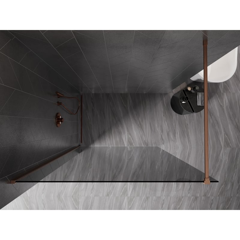 Mexen Kioto-X Duschwand Walk-in 90 x 200 cm, Graphit 10 mm, gebürstetes Kupfer - 800-090-101-65-40-X