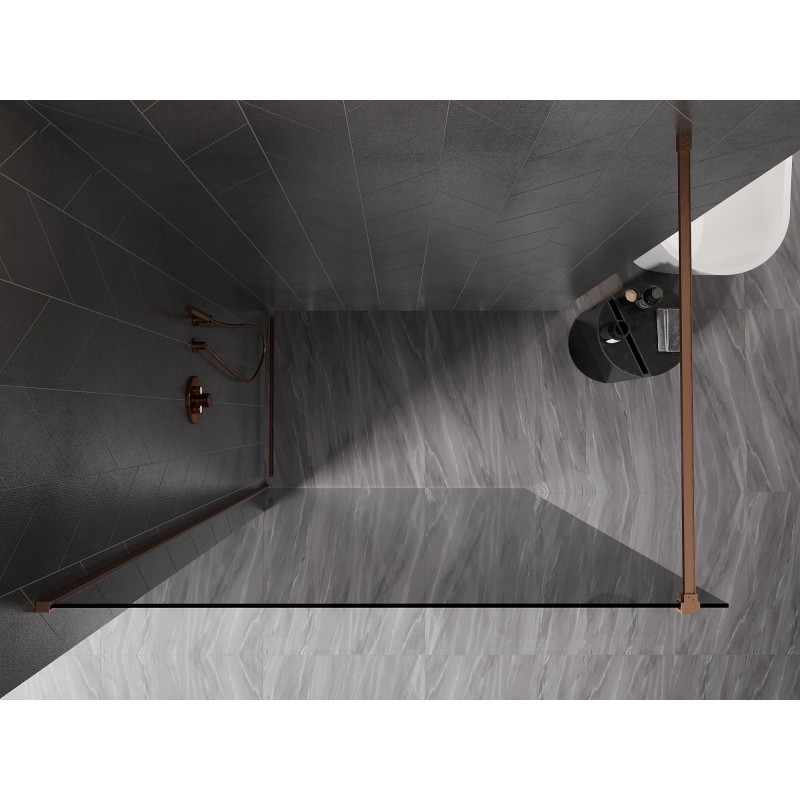 Mexen Kioto-X Duschwand Walk-in 150 x 200 cm, Graphit 10 mm, gebürstetes Kupfer - 800-150-101-65-40-X