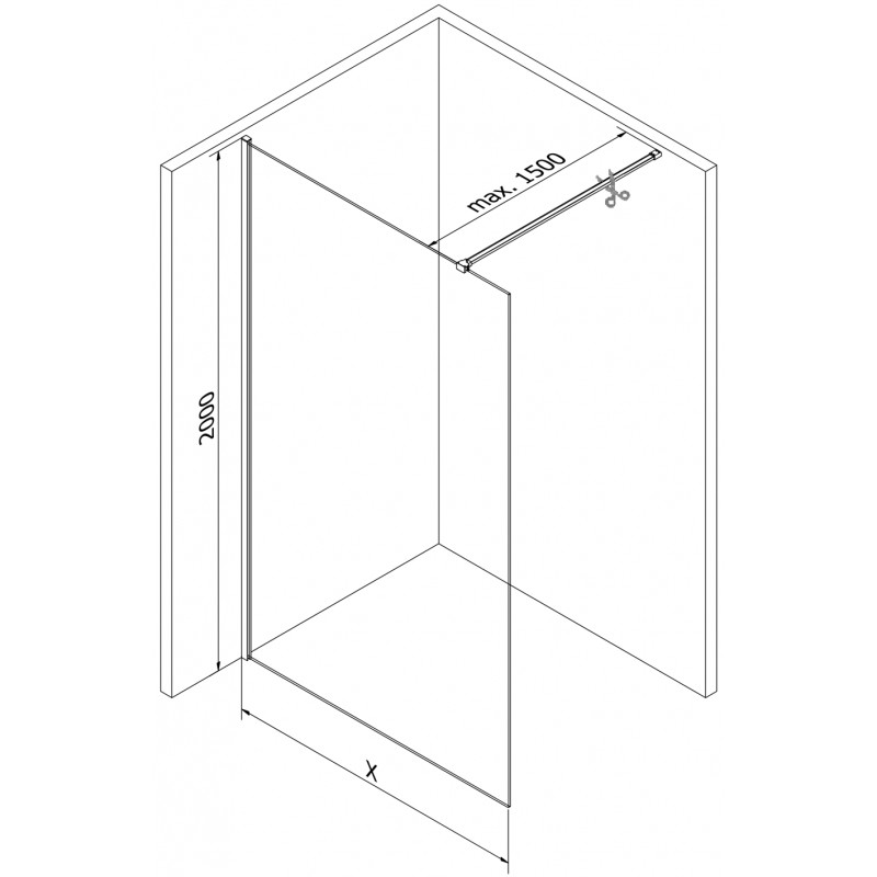 Mexen Kioto-X Duschabtrennung Walk-in 70 x 200 cm, grafit 10 mm, schwarz - 800-070-101-70-40-X