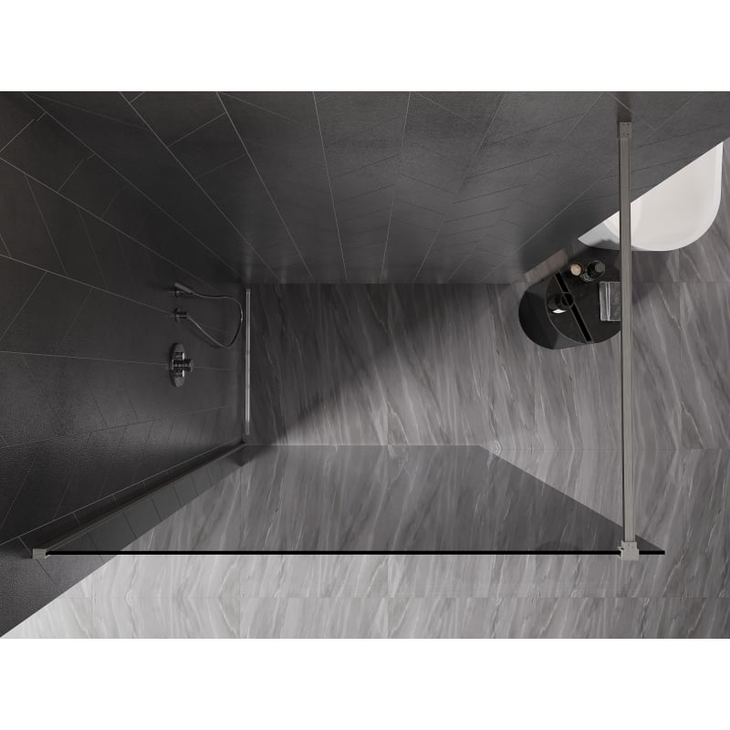 Mexen Kioto-X Duschwand Walk-in 90 x 200 cm, Graphit 10 mm, gebürsteter Nickel - 800-090-101-97-40-X