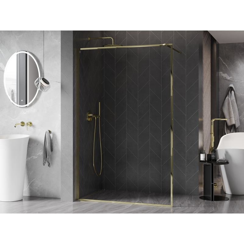 Mexen Kioto-XF Duschwand Walk-in mit Rahmen 80 x 202 cm, transparent 10 mm, gold - 800-080-104-50-00-X
