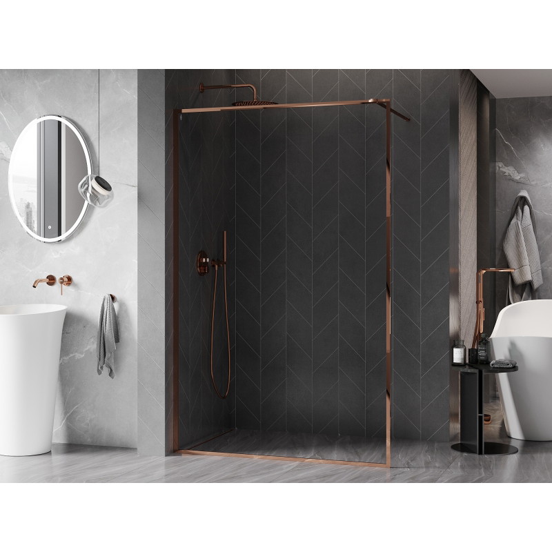 Mexen Kioto-XF Duschwand Walk-in mit Rahmen 70 x 202 cm, transparent 10 mm, Roségold - 800-070-104-60-00-X