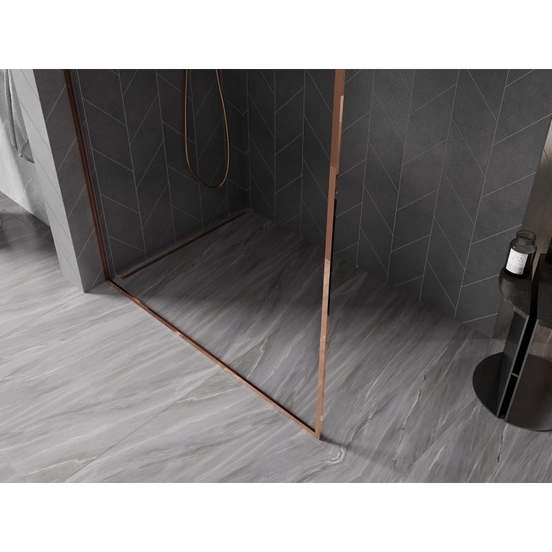 Mexen Kioto-XF Duschwand Walk-in mit Rahmen 130 x 202 cm, transparent 10 mm, Roségold - 800-130-104-60-00-X