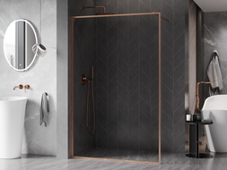 Mexen Kioto-XF Duschwand Walk-in mit Rahmen 100 x 202 cm, transparent 10 mm, gebürstetes Kupfer - 800-100-104-65-00-X