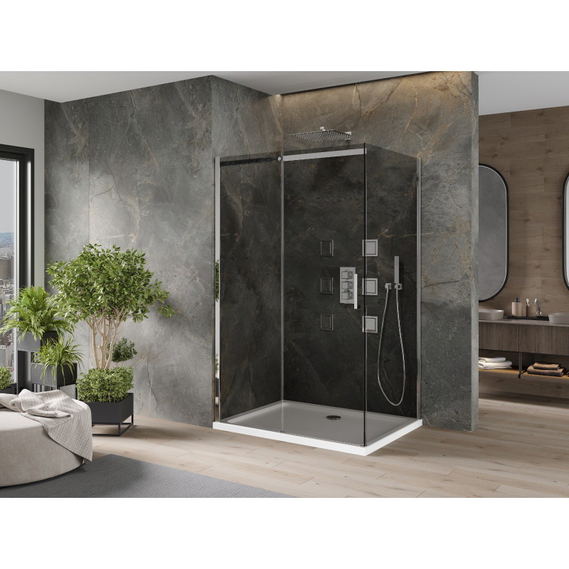 Mexen Omega Schiebeduschkabine 120 x 90 cm, Graphit, Chrom + Flat Duschwanne, Weiß - 825-120-090-01-40-4010