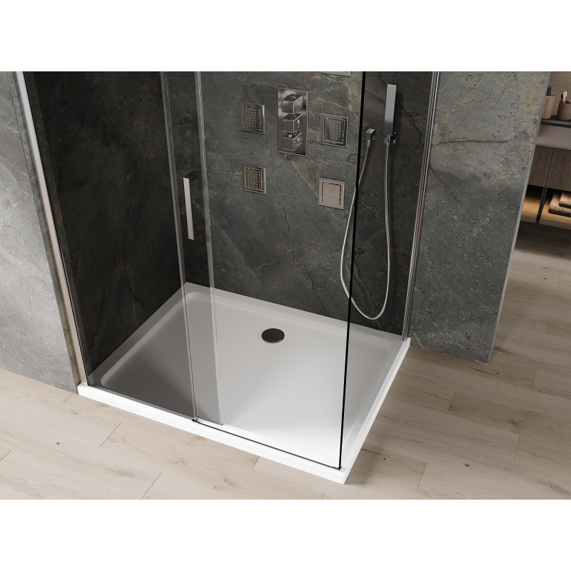 Mexen Omega Schiebeduschkabine 120 x 90 cm, Graphit, Chrom + Flat Duschwanne, Weiß - 825-120-090-01-40-4010