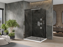 Mexen Omega Schiebeduschkabine 120 x 100 cm, Graphit, Chrom + Duschwanne Flat, Weiß - 825-120-100-01-40-4010