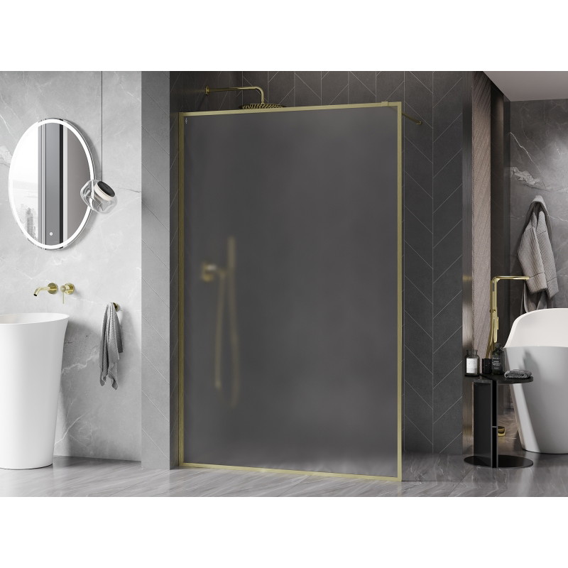 Mexen Kioto-XF Duschwand Walk-in mit Rahmen 130 x 202 cm, Frostglas 10 mm, gebürstetes Gold - 800-130-104-55-30-X