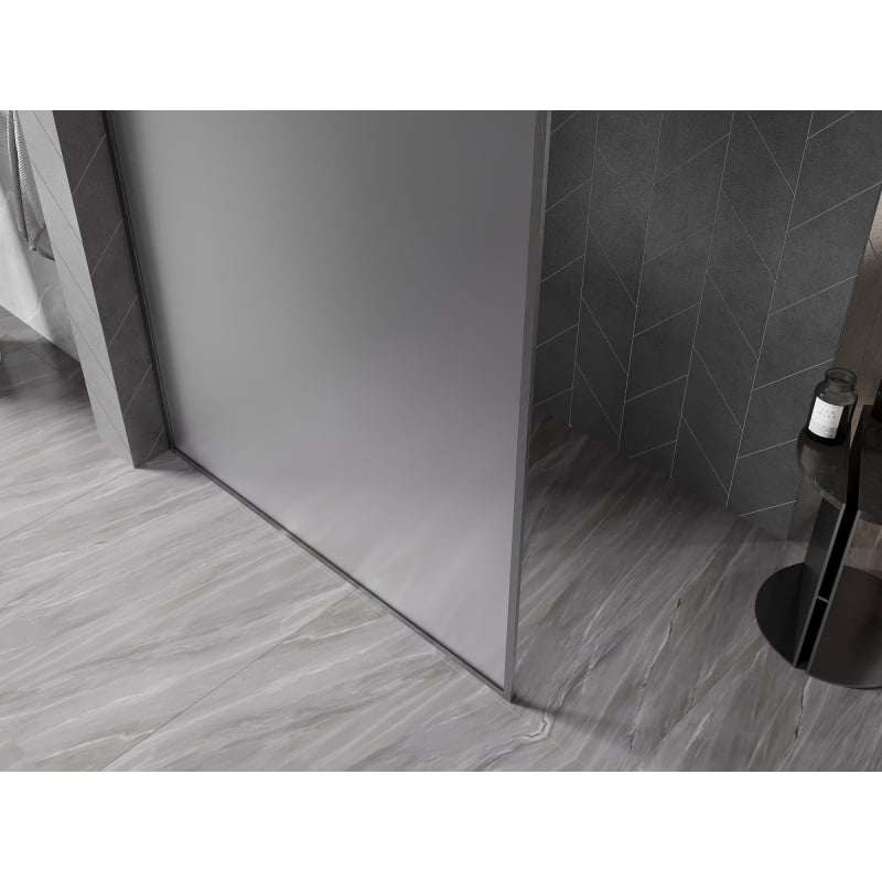 Mexen Kioto-XF Walk-in Duschwand mit Rahmen 140 x 202 cm, Frost 10 mm, gebürstet Gun Gray - 800-140-104-66-30-X