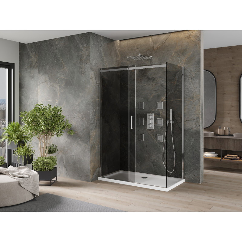 Mexen Omega Duschkabine verschiebbar 130 x 70 cm, Graphit, Chrom + Duschwanne Flat, weiß - 825-130-070-01-40-4010