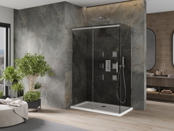 Mexen Omega Duschkabine verschiebbar 130 x 70 cm, Graphit, Chrom + Duschwanne Flat, weiß - 825-130-070-01-40-4010