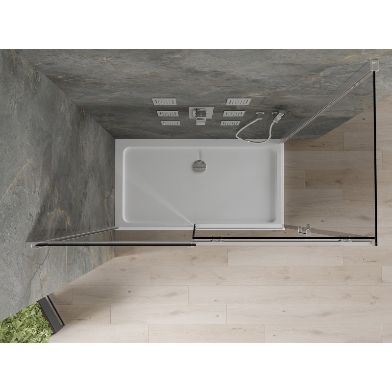 Mexen Omega Duschkabine verschiebbar 130 x 70 cm, Graphit, Chrom + Duschwanne Flat, weiß - 825-130-070-01-40-4010